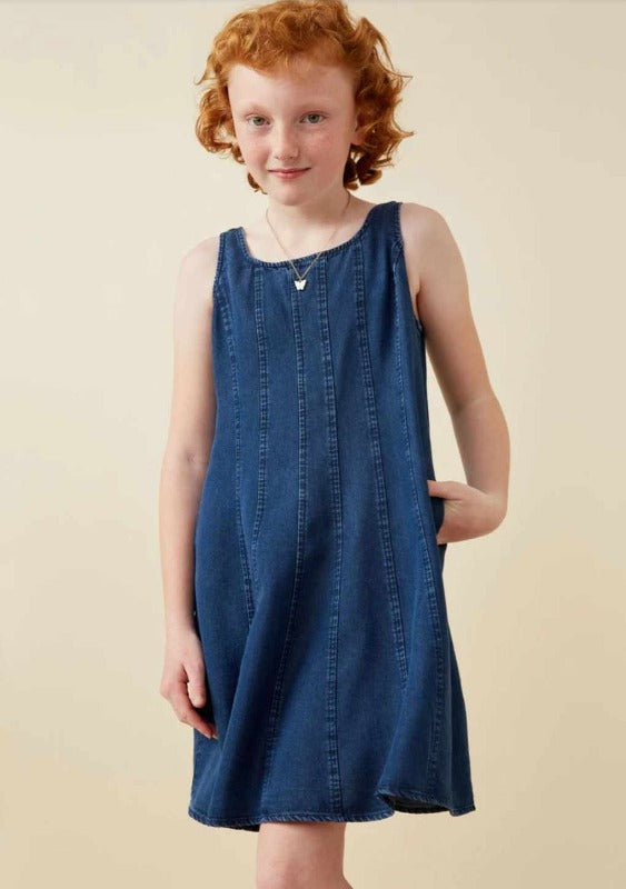 Smocked And Stitch Detail Denim Tencel Dress  Jaxson Layne Kids Co