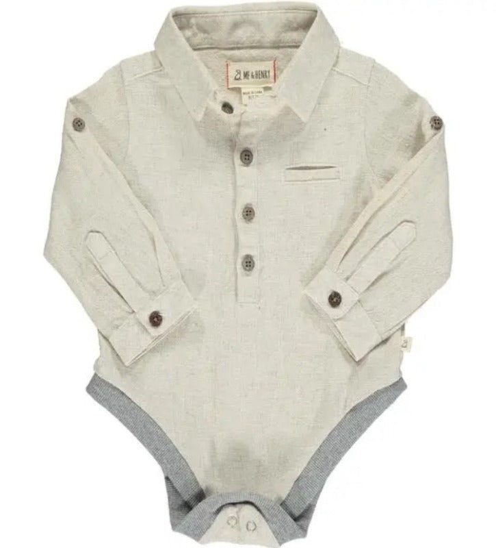 Me & Henry Jasper Woven Onesie – Cream Cotton