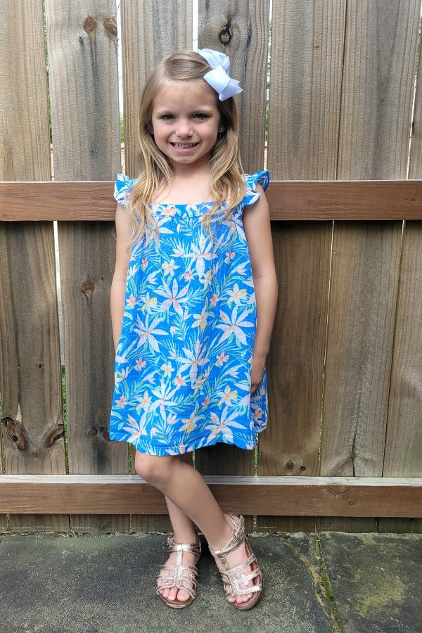Blue Island Floral Muslin Dress Blue Island Floral Muslin Dress