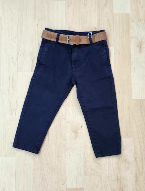 Navy Twill Belted Pants