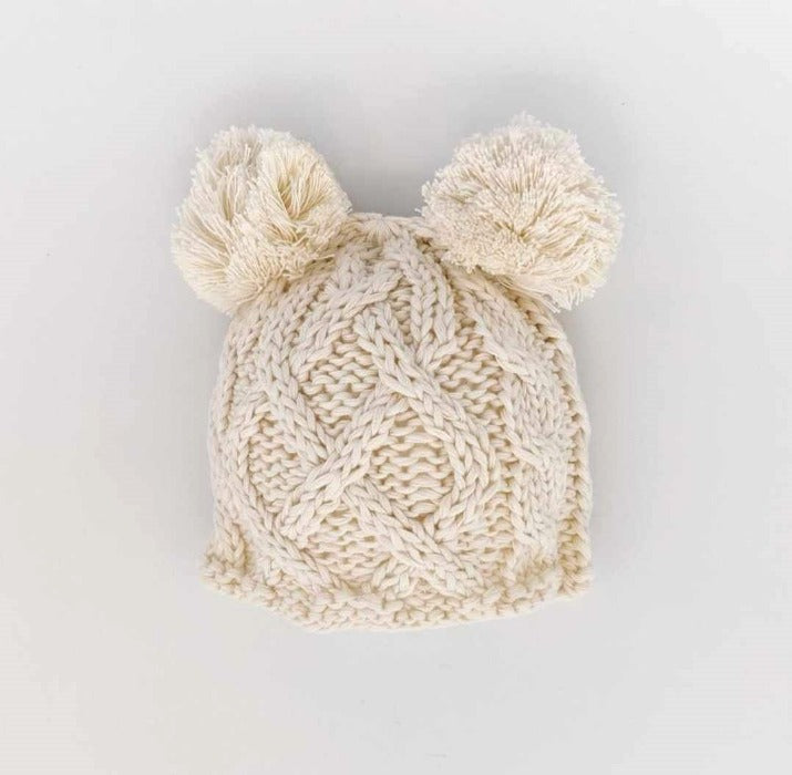 Newborn Natural Double Pom Pom Beanie