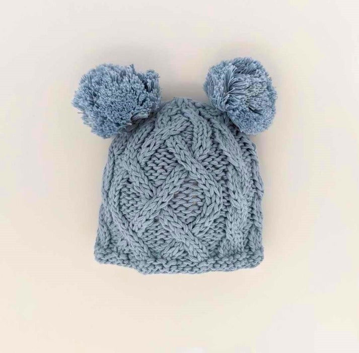 Newborn Blue Double Pom Pom Beanie