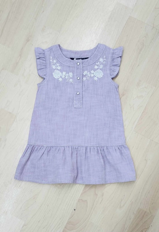 Lilac Embroidered Pearl Snap Dress