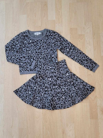 Girls Black & Grey Leopard Crop Sweater