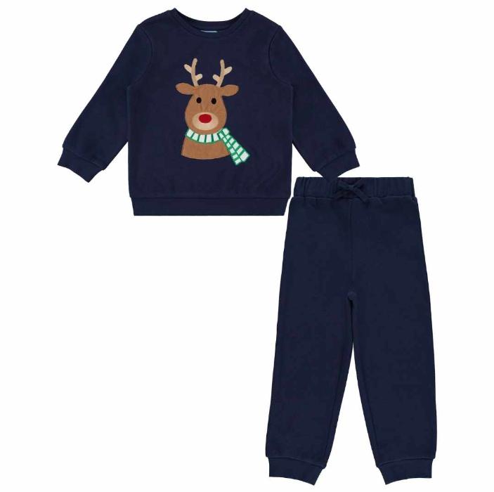 Reindeer Applique Sweatsuit Set - Navy