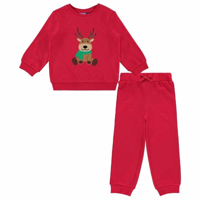 Reindeer Applique Sweatsuit Set - Red