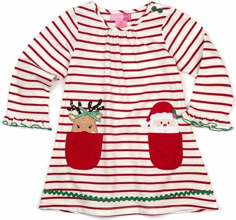 Christmas Applique Striped Dress