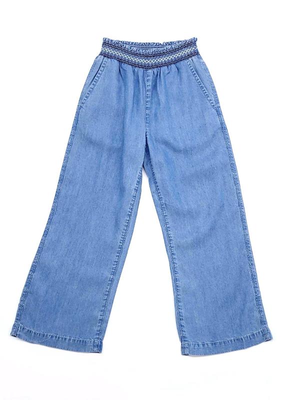 Chambray Smocked Denim Pants