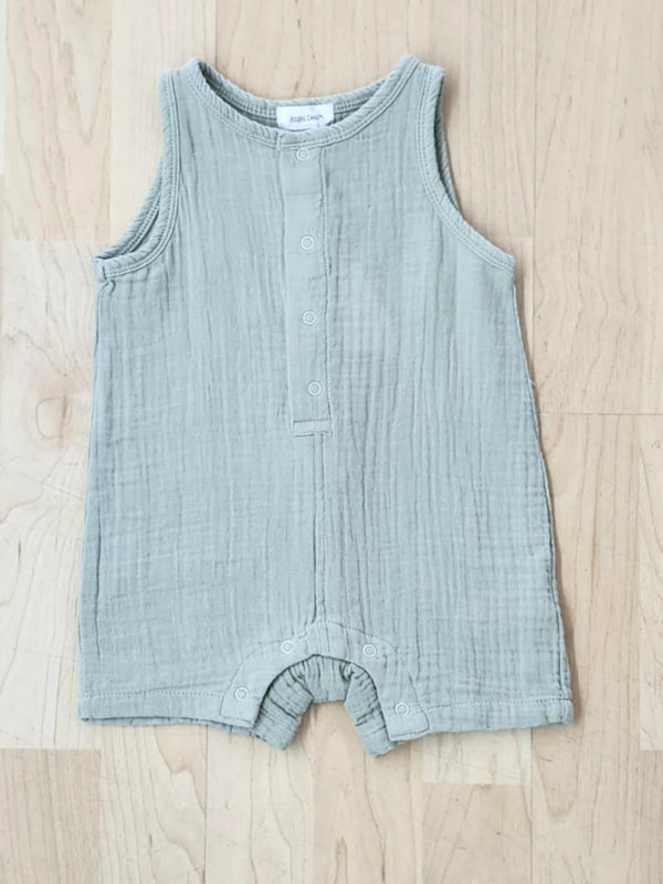 Sleeveless Shortie Romper - Solid Muslin - Sage Green