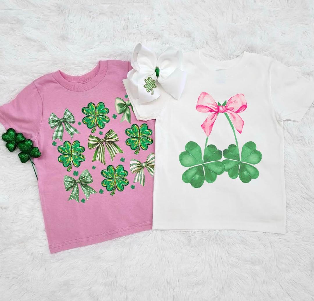 Bow With Hanging Shamrocks - White