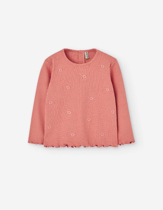 Ribbed Embroidered Flower Top