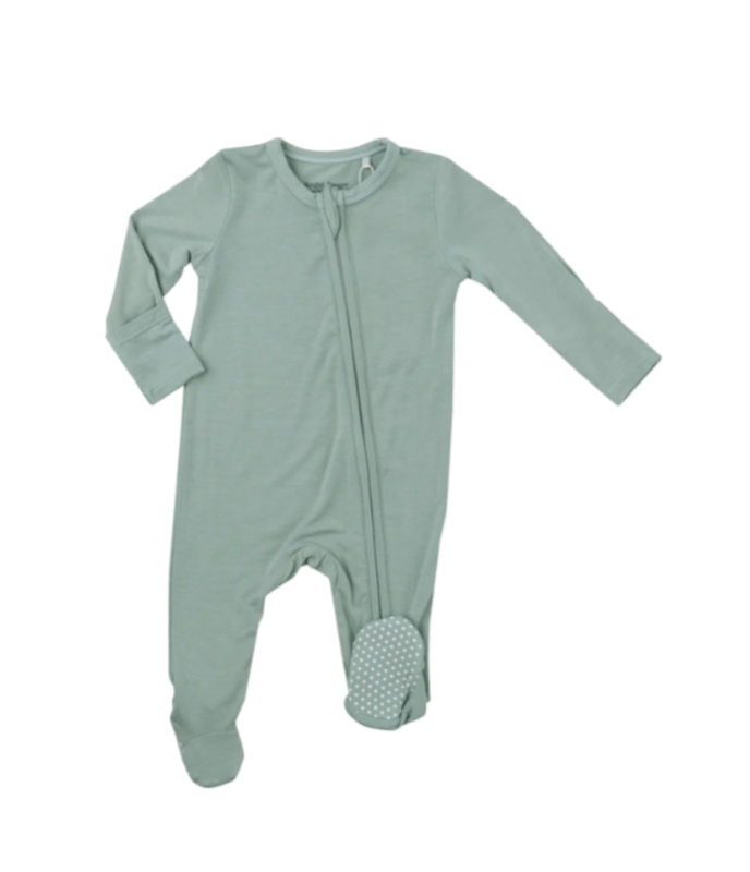 Bamboo 2 Way Zipper Footie - Frosty Green