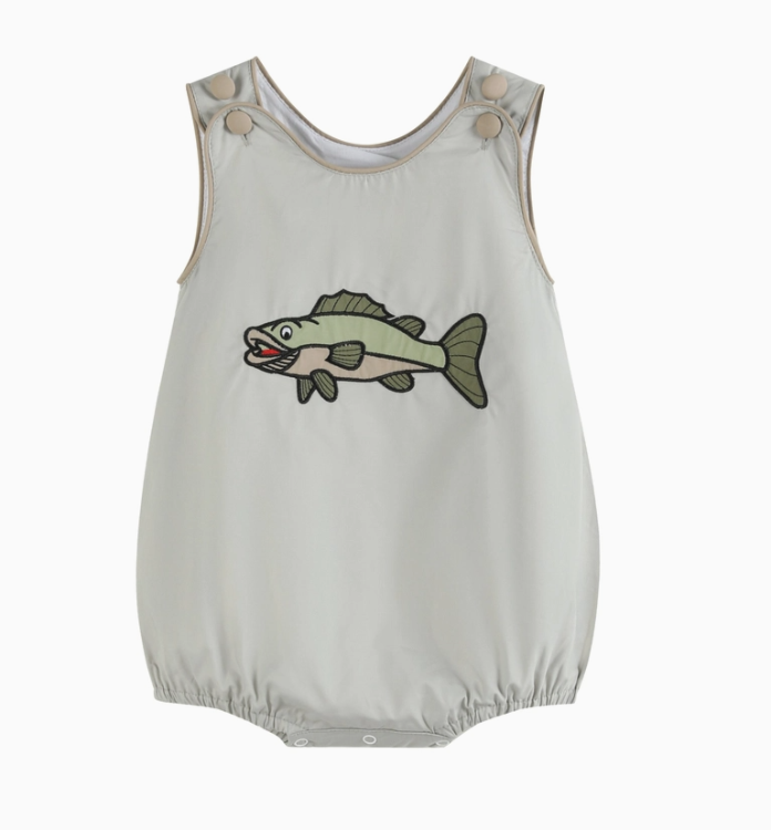 Khaki Green Fish Bubble Romper