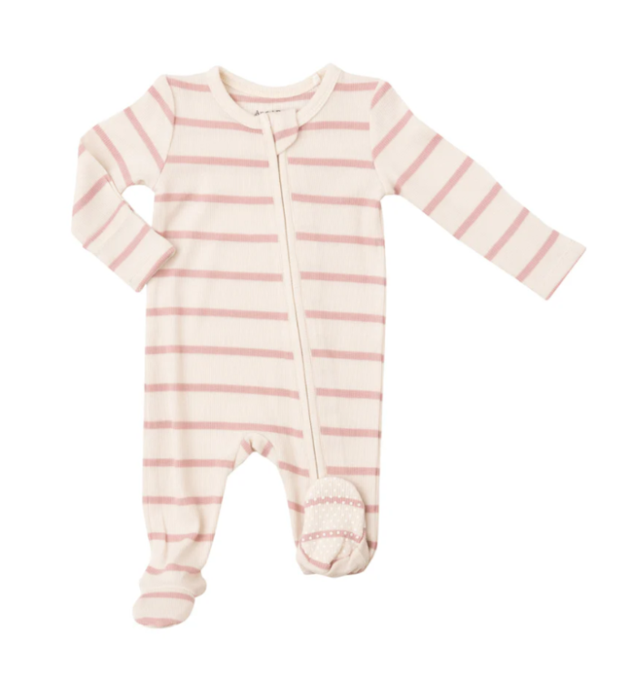 Pink Striped Ribbed Footie