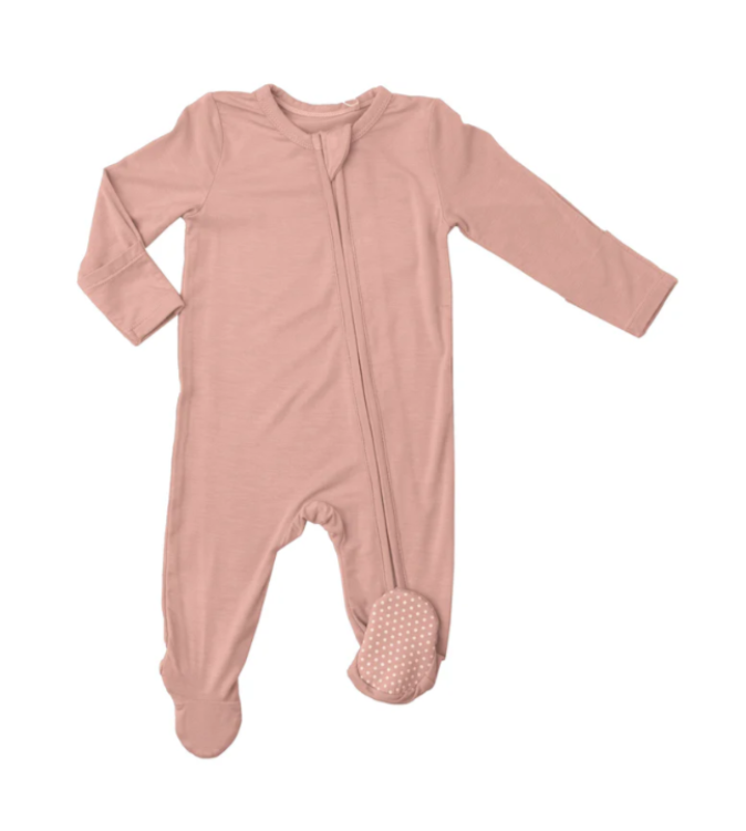 Bamboo 2 Way Zipper Ruffle Back Footie - Peach Beige