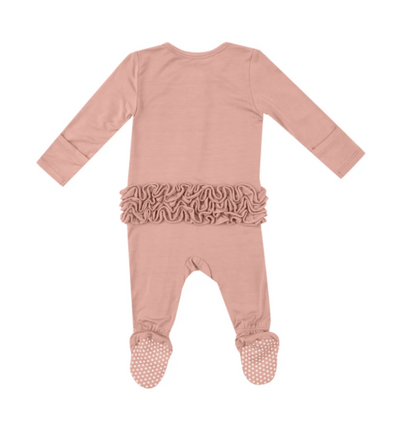 Bamboo 2 Way Zipper Ruffle Back Footie - Peach Beige