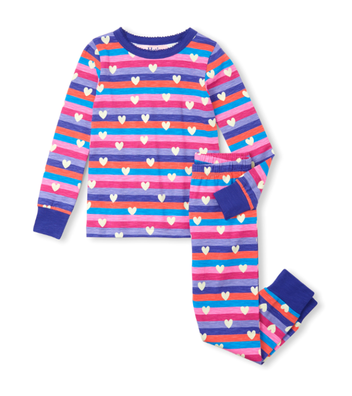 Girls Glow in the Dark Hearts & Stripes PJ Set