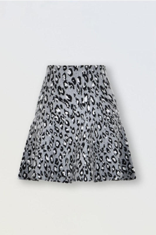 Girls Black & Grey Leopard High Rise Skirt