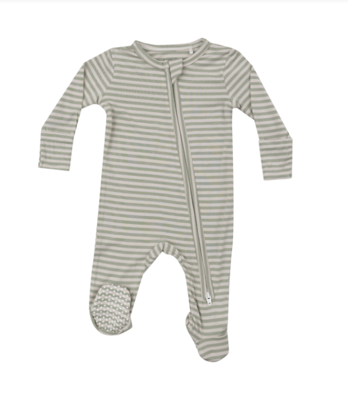 Bamboo Stripe 2 Way Zipper Footie - Desert Green