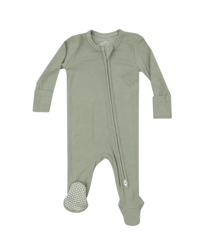 Ribbed 2 Way Zipper Footie - Desert Sage