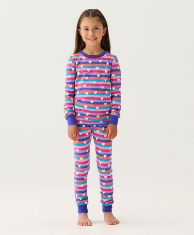 Girls Glow in the Dark Hearts & Stripes PJ Set