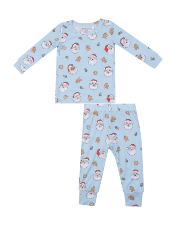 Bamboo Lounge Wear Set - Vintage Santas - Blue