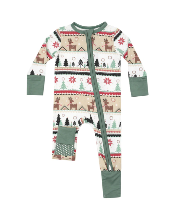 Bamboo 2 Way Zipper Romper - Reindeer Fair Isle