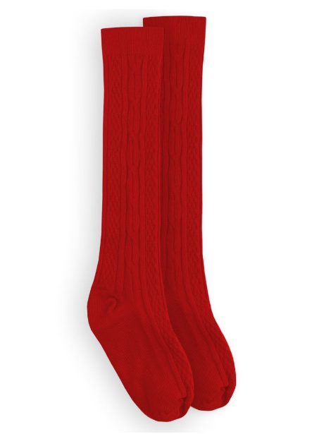 Jefferies Socks Fashion Cable Knee High Socks 1 Pair- Red