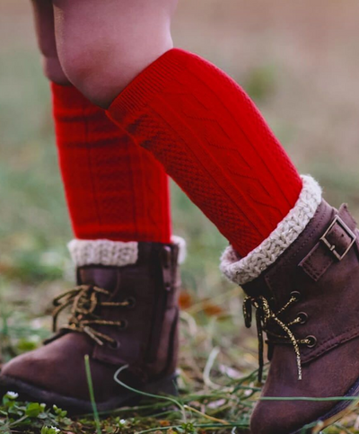 Jefferies Socks Fashion Cable Knee High Socks 1 Pair- Red