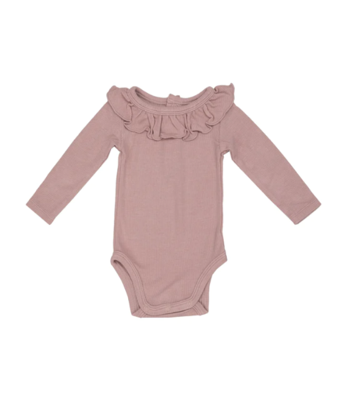 Silver Pink Ruffle Collar Bodysuit