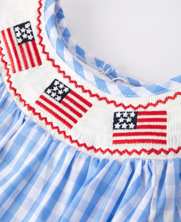 Flag Embroidered Smocked Bubble