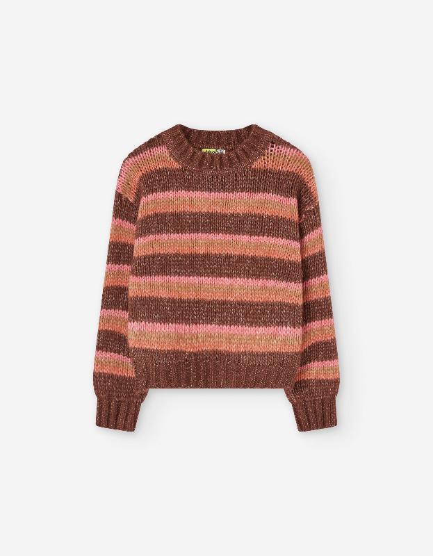 Girls Brown/Pink Stripe Sweater