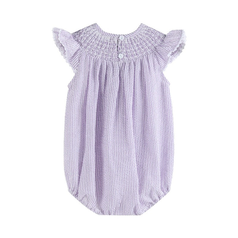 Light Purple Seersucker Bunny Smocked Romper