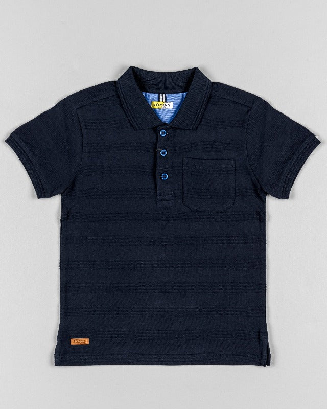 Short Sleeve Navy Textured Polo