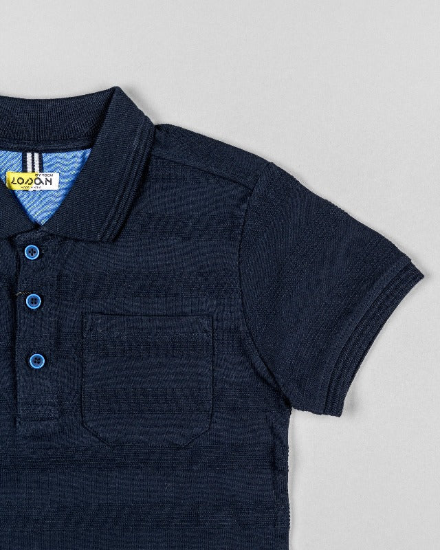 Short Sleeve Navy Textured Polo