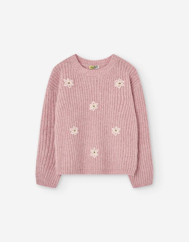 Pink Flower Knit Sweater