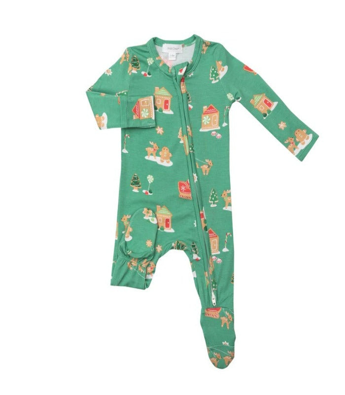 Green Gingerbread Bamboo 2-Way Zipper Footie