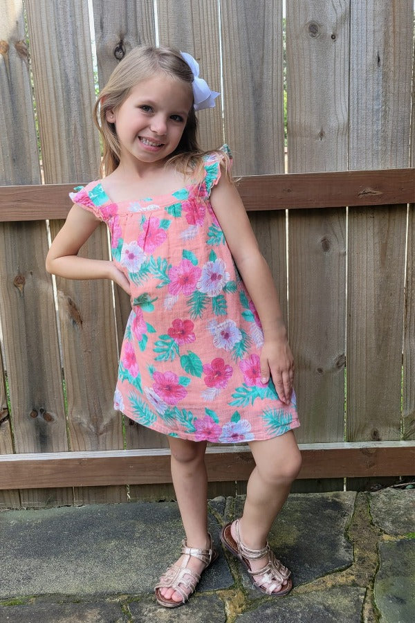 Hibiscus Floral Muslin Dress