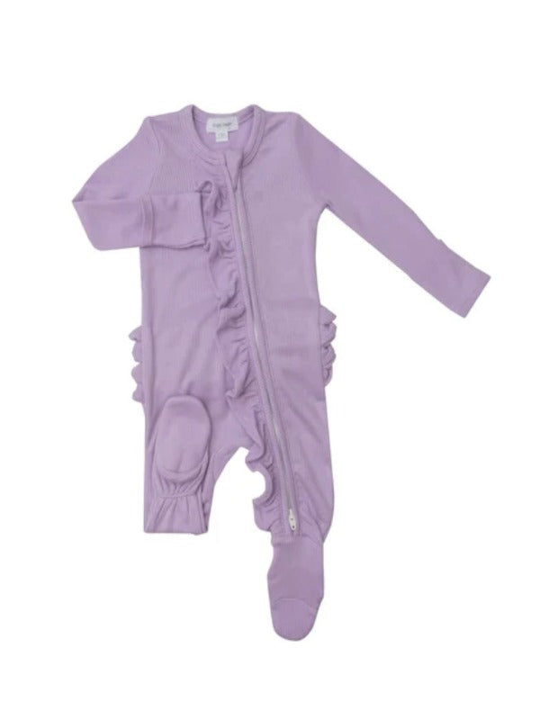 Purple Waffle Knit Ruffle 2-Way Zipper Footie