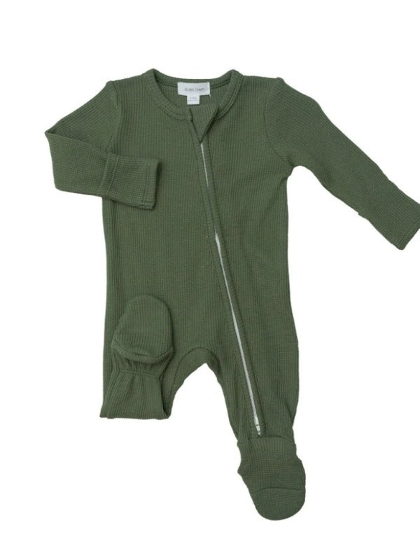 Hunter Green Waffle Knit 2-Way Zipper Footie