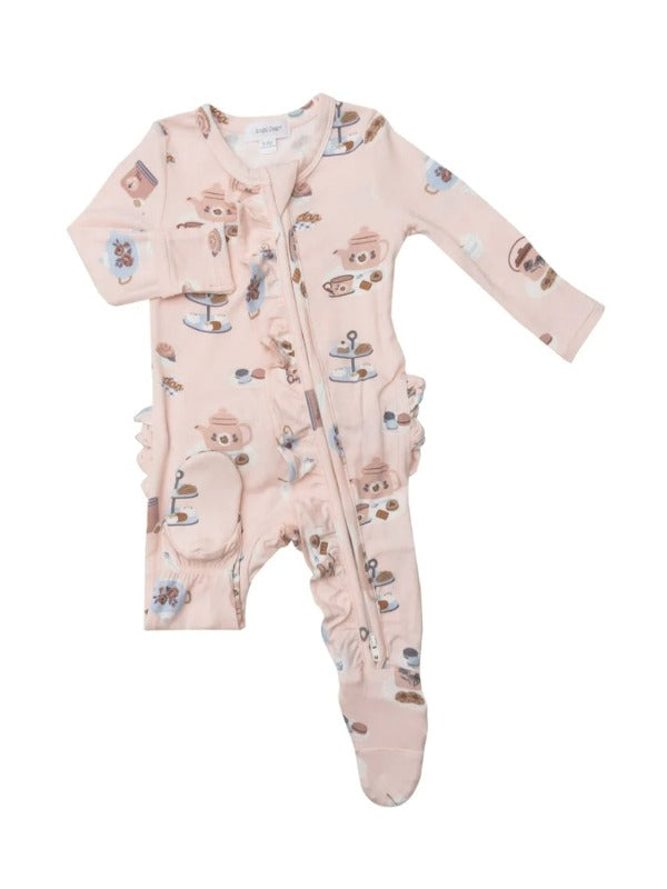 Tea Party Time Bamboo 2-Way Ruffled Zipper Footie