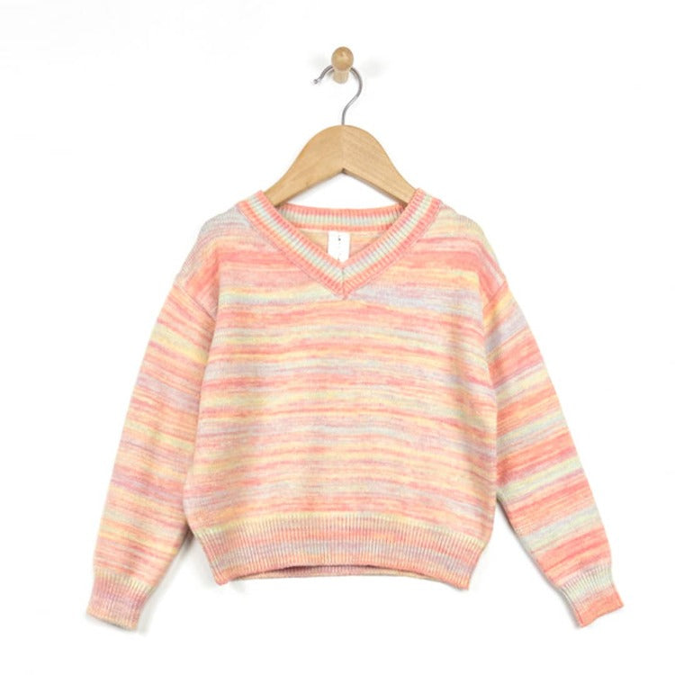 Girls V Neck Stripe Sweater